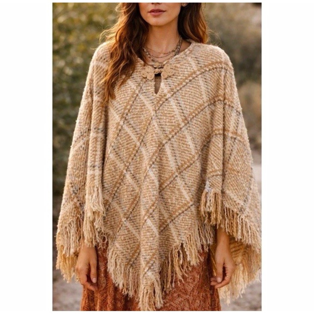 Boyne Valley Weavers Made in Ireland Fringe Wool/Alpaca Blend Poncho OS Plus
